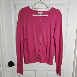 Lilly Pulitzer Cardigan Sweater Womens L Pink Button Front Cotton Cashmere Silk